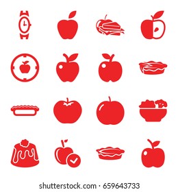 Apple icons set. set of 16 apple filled icons such as wrist watch, pie