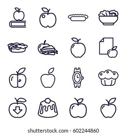 apple icons set. Set of 16 apple outline icons such as wrist watch, pie