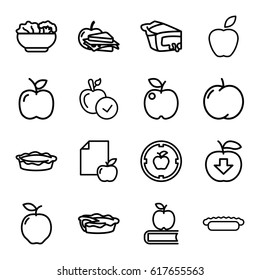 Apple icons set. set of 16 apple outline icons such as pie