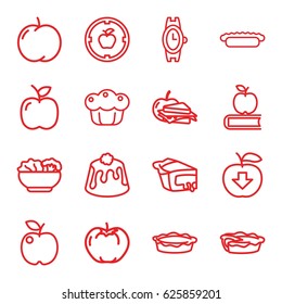 Apple icons set. set of 16 apple outline icons such as wrist watch, pie