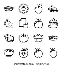 Apple icons set. set of 16 apple outline icons such as pie