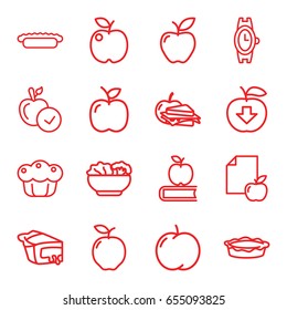 Apple icons set. set of 16 apple outline icons such as wrist watch, pie