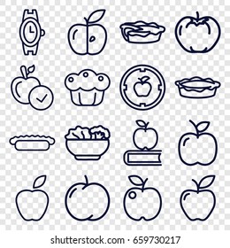 Apple icons set. set of 16 apple outline icons such as wrist watch, pie