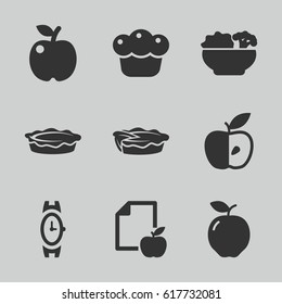 Apple icons set. set of 9 apple filled icons such as wrist watch, pie