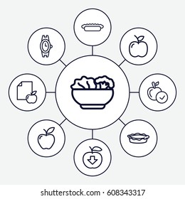 Apple icons set. set of 9 apple outline icons such as wrist watch, pie