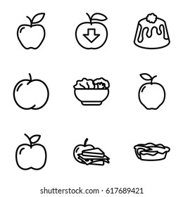 Apple icons set. set of 9 apple outline icons such as pie
