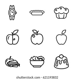 Apple icons set. set of 9 apple outline icons such as wrist watch, pie
