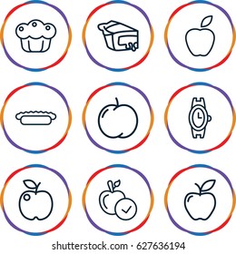 Apple icons set. set of 9 apple outline icons such as apple, wrist watch