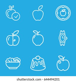 Apple icons set. set of 9 apple outline icons such as wrist watch, pie