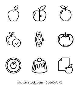 Apple icons set. set of 9 apple outline icons such as wrist watch