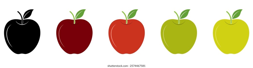 Apple icons. Set of colorful apple icons. Apple fruit symbols. Vector illustration