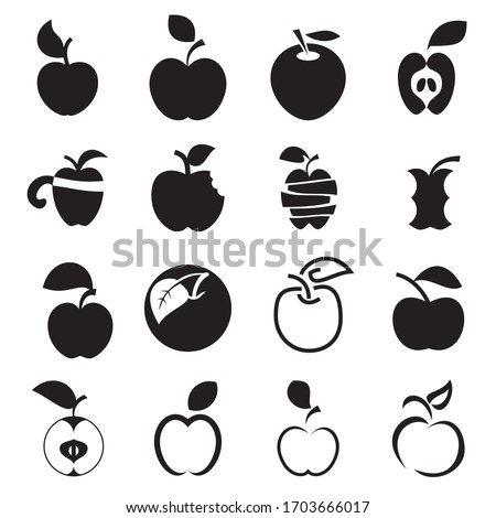 Apple Icons. Set of Different Black Apple Symbols Isolated On a White Background. Vector Illustration