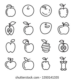 Apple Icons. Set of Different Thin Line Apple Symbols Isolated on a White Background. Vector Illustration. Editable Stroke