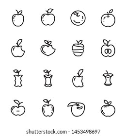 Apple Icons. Set of Different Apple Thin Line Symbols Isolated on a White Background. Vector Illustration. Editable Stroke