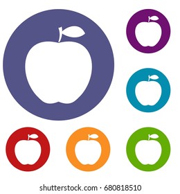 Apple icons set in flat circle red, blue and green color for web