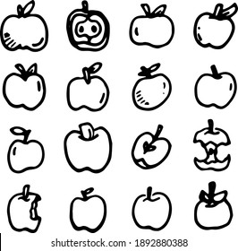 Apple icons set, hand drawn style.