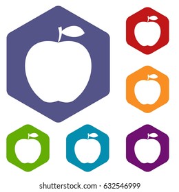 Apple icons set hexagon isolated vector illustration