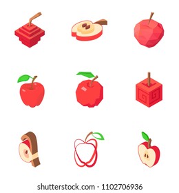 Apple icons set. Isometric set of 9 apple vector icons for web isolated on white background