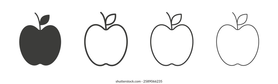 Apple icons set. Liner outlined and flat black color