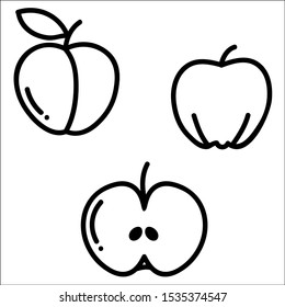Apple Icons. Set of Apple Thin Line Symbols Isolated on a White Background. Vector Illustration.