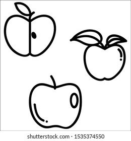 Apple Icons. Set of Apple Thin Line Symbols Isolated on a White Background. Vector Illustration.