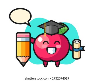 Apple illustration cartoon is graduation with a giant pencil