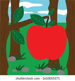 Apple Illustration Close Up in The Forest Background Cover Poster