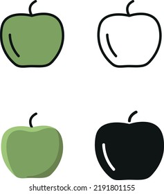 apple illustration in flat style, line art,  silhouette and colored icons