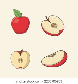Apple illustration, Set different angles of apple fruit cartoon vector