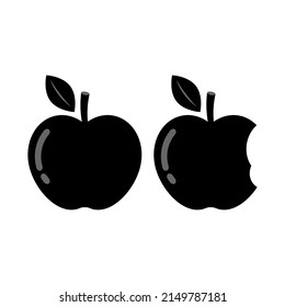 Apple. Illustration of a whole and bitten apple. Vector icon isolated on white background.