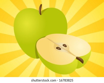 Ilustración de Apple vista isométrica completa y media de sección transversal
