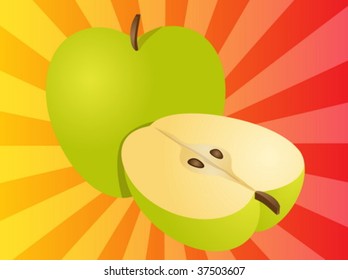 Apple illustration whole and half cross-section isometric view