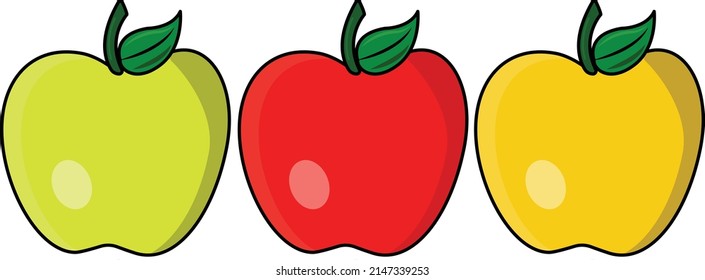 Apple illustrations are Vector based and available in three colors, Red, Yellow, Green. Apple is a healthy and sweet fruit. Complete Set of apples is for any kind of graphic, icon, or symbols use. 