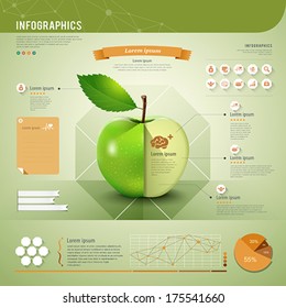 Apple infographics template green and orange design background, vector illustration