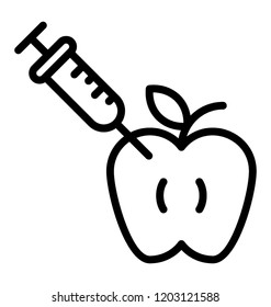 Apple with injection depicting modified apple 