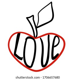 
Apple with the inscription love. Vector illustration.