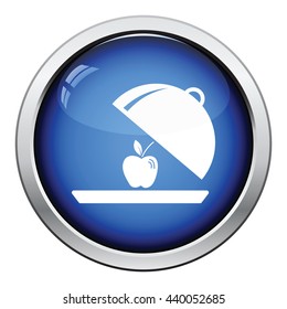 Apple inside cloche icon. Glossy button design. Vector illustration.