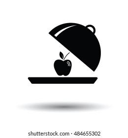 Apple inside cloche icon. White background with shadow design. Vector illustration.