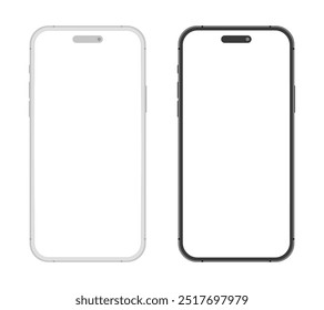 Apple iPhone 16 Pro Max smartphone device gray black mockup template. Mobile phone with blank screen vector illustration