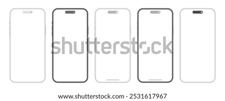 Apple iPhone 16 Pro Max smartphone devices mockup template set. Black gray frame modern mobile phones with blank display for user interface design