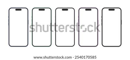 Apple iPhone 16 Pro Max colorful mobile phone device set vector illustration. Smartphone mockup template with empty display for user interface design