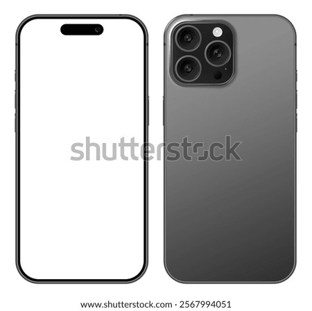 Apple iPhone 16 Pro Max realistic modern smartphone front back view mockup template vector illustration