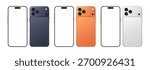 Apple iPhone 17 Pro Max mobile phone blank display mockup, colorful devices set for advertising and social media. Latest modern smartphone front and back side template vector illustration