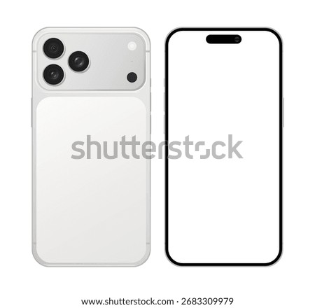 Apple iPhone 17 Pro Max latest 2025 gray mobile phone device mockup with blank display. Modern smartphone, technology template on white background, vector illustration
