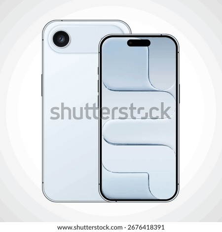 Apple iPhone Air sky blue outline vector illustration with a gradient white to grey background, displaying futuristic wallpaper. Suitable for educational, work, and commercial purposes.