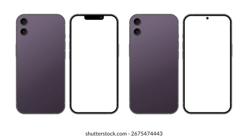 Apple iPhone or Samsung smartphone Devices Blank Display Mockup Template Set. Realistic Mobile Phone On White Background Vector Illustration