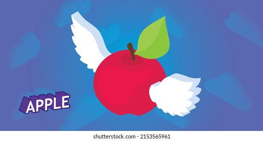Icono de diseño isométrico de Apple. Ilustración web de vectores. 3.ª colorida concepción