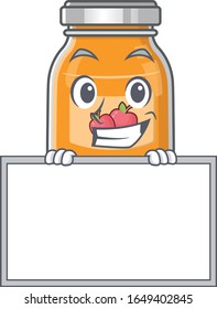Apple jam cartoon design concept grinning with board
