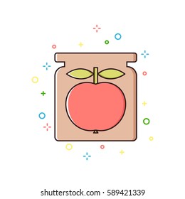 Apple jam color thin line icon. Background with color crosses and circles 