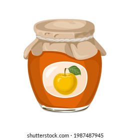 Apfelmarmelade in Glaskeramik einzeln auf weißem Hintergrund. Fruchtconfiture Ikone. Vektorgrafik von hausgemachten Süßigkeiten im Cartoon-Stil.